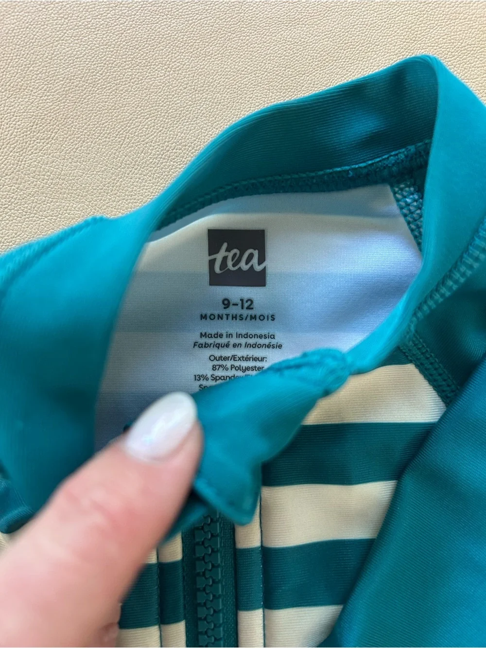 Tea Collection - Kids Teal & White Striped Long-Sleeve Swimsuit